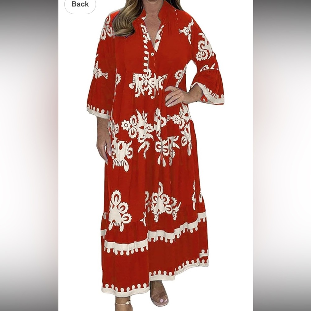 Elegant Red and White Floral Dress